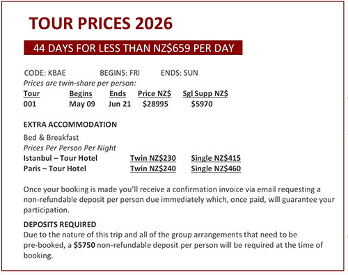 Anzac Europe Tour price